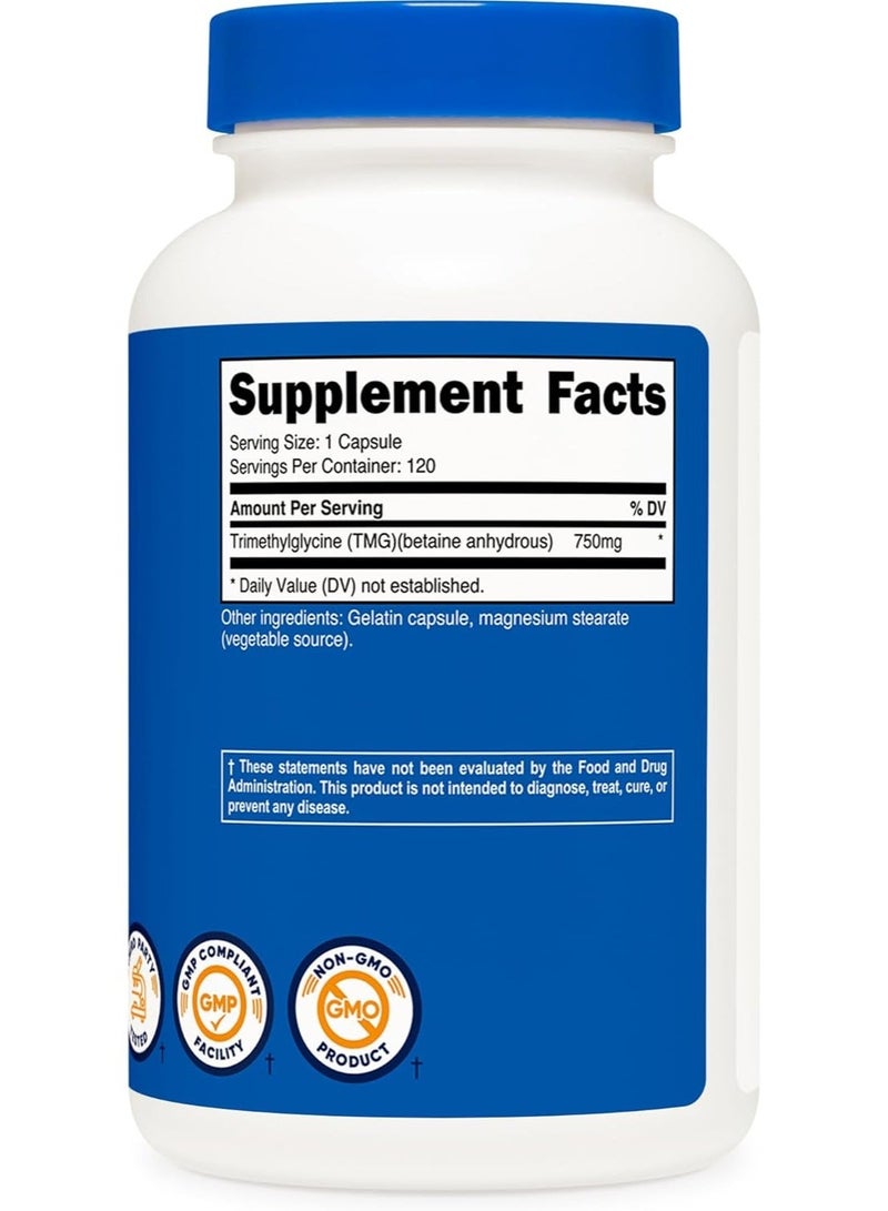 Nutricost, TMG, 750 mg, 120 Capsules - Image 2